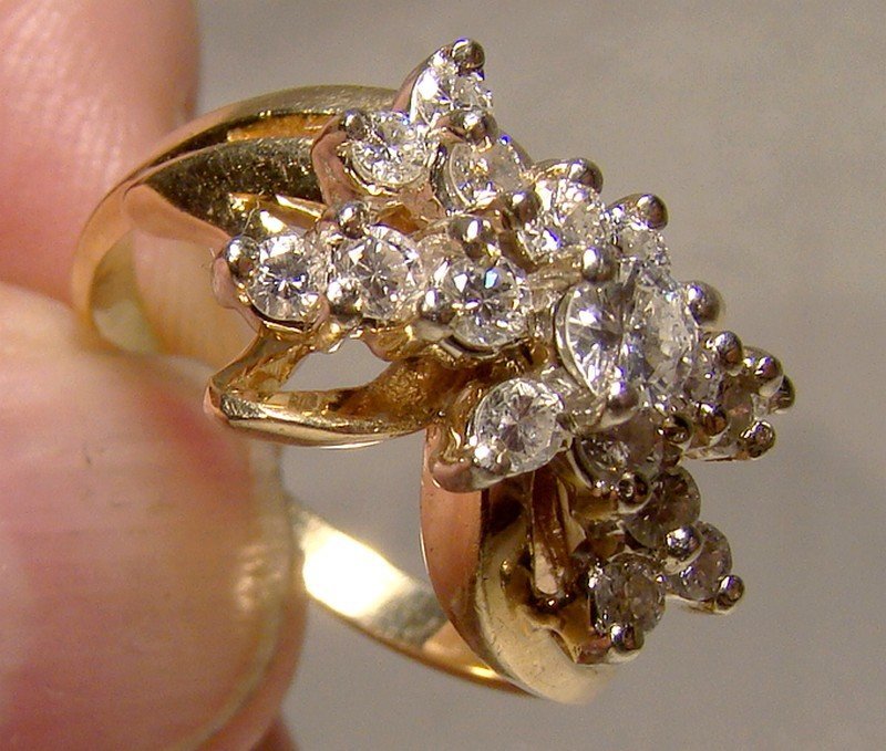 14k Yellow Gold Diamonds Butterfly Cluster Cocktail Ring 1960s Apprais