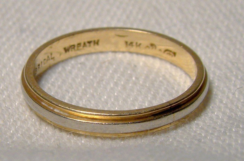 14K White &amp; Yellow Gold Wedding Band 1940s 14 K Band Size 5-3/4