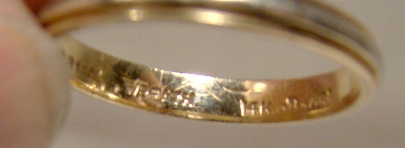 14K White &amp; Yellow Gold Wedding Band 1940s 14 K Band Size 5-3/4