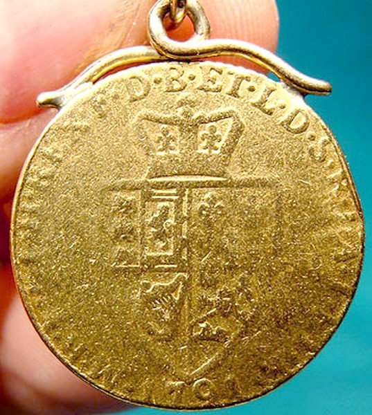 George III 1791 Spade Guinea Coin Necklace Pendant Genuine 22K Gold