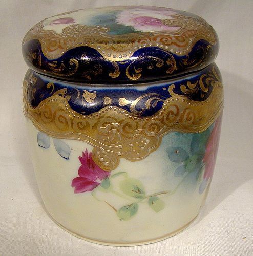 Antique Royal Nippon Hand Painted Covered Dresser Jar 1880-90