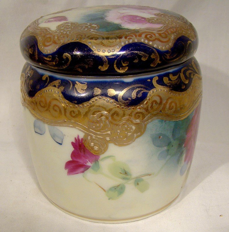 Antique Royal Nippon Hand Painted Covered Dresser Jar 1880-90