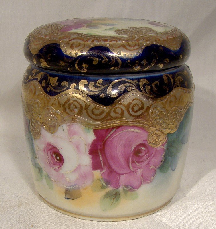 Antique Royal Nippon Hand Painted Covered Dresser Jar 1880-90