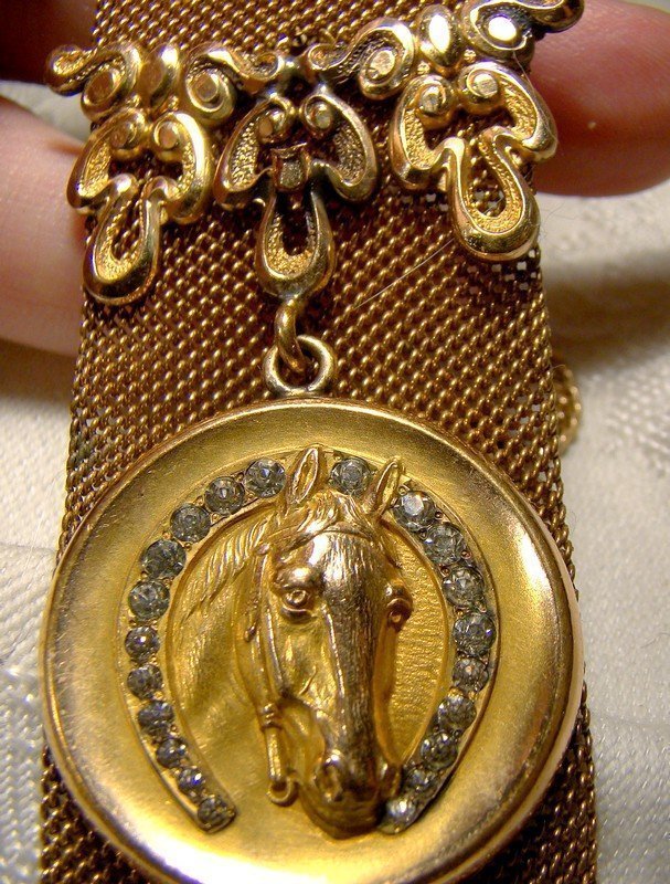 Horse Equestrian Gold Filled Mesh Man's Watch Fob 1900