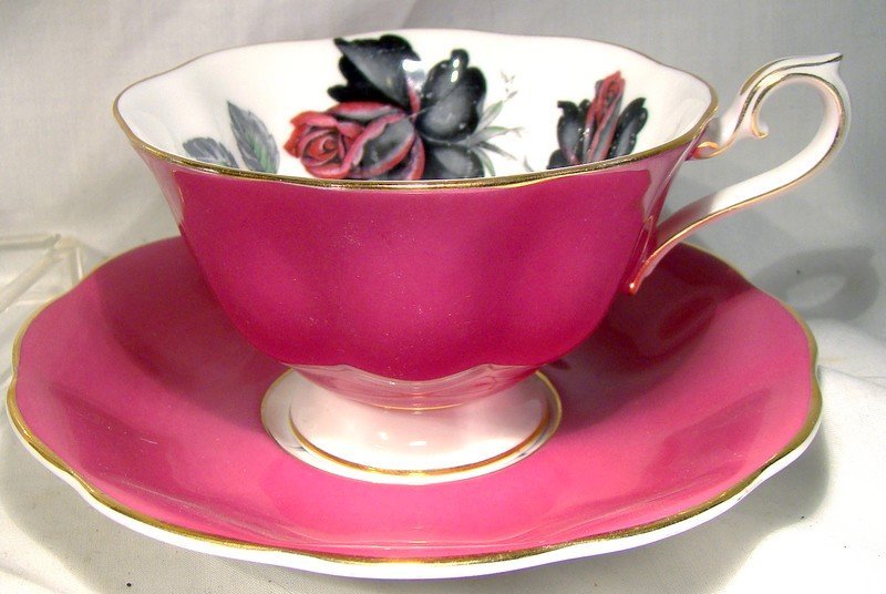 Royal Albert Masquerade Tea Cup and Saucer - Black Roses Magenta Avon