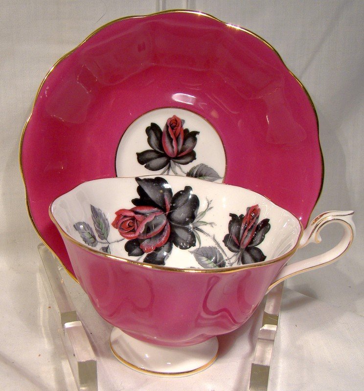 Royal Albert Masquerade Tea Cup and Saucer - Black Roses Magenta Avon