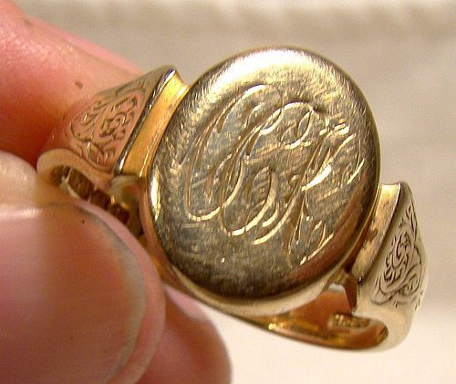 Art Deco 9K Yellow Gold Gentlemans Signet Ring 1926 Size 10-3/4