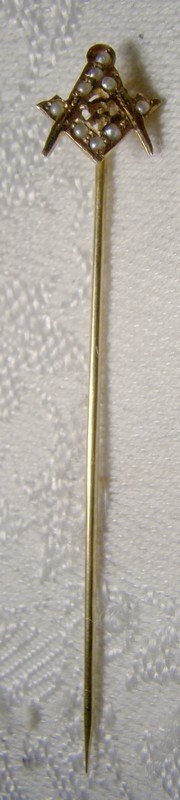 14k Masonic Stick Pin Seed Pearls 1910 14 K Tie Lapel Pin Masons