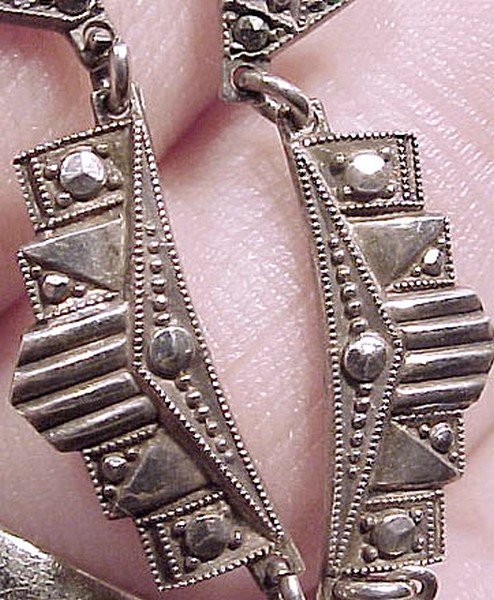 Coro Art Deco Sterling Silver Marcasites Necklace 1920 1930 Industrial