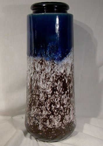 Scheurich Fat Lava Blue Brown 10-1/2" German 1960s Modern Vase