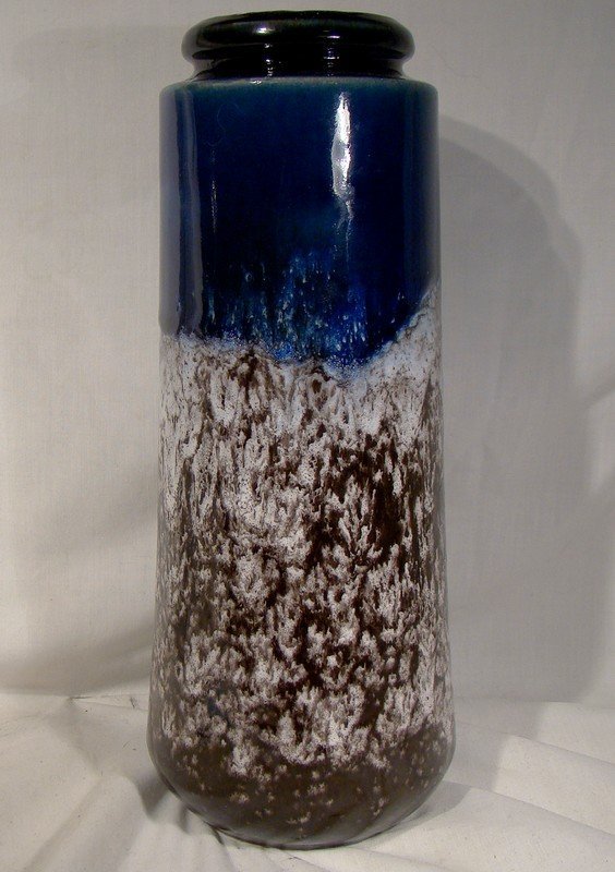 Scheurich Fat Lava Blue Brown 10-1/2&quot; German 1960s Modern Vase