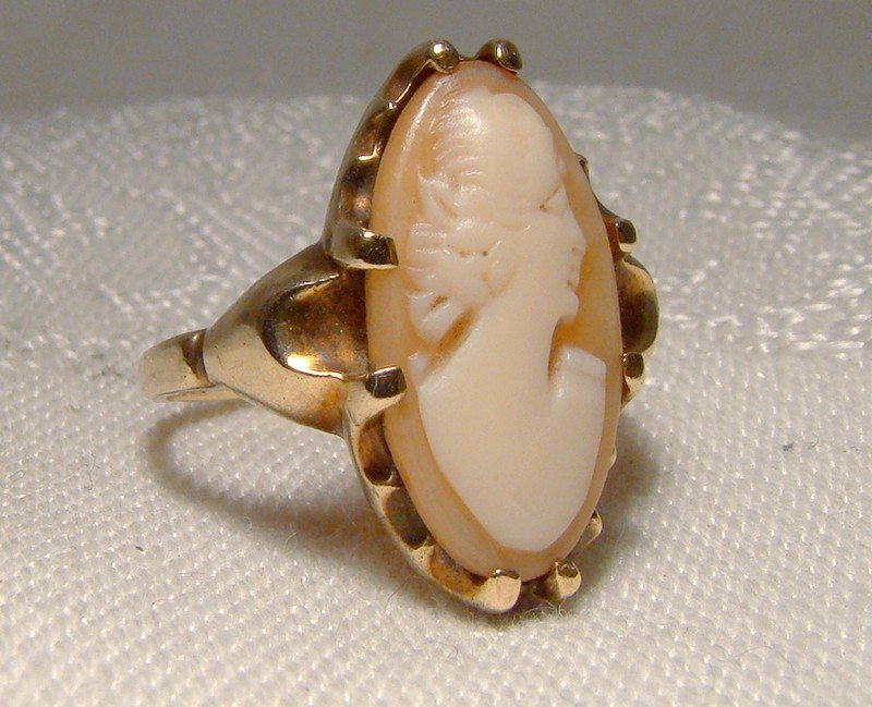 Birks 10K Yellow Gold Cameo  Ring 1910 1920 - Size 6-3/4
