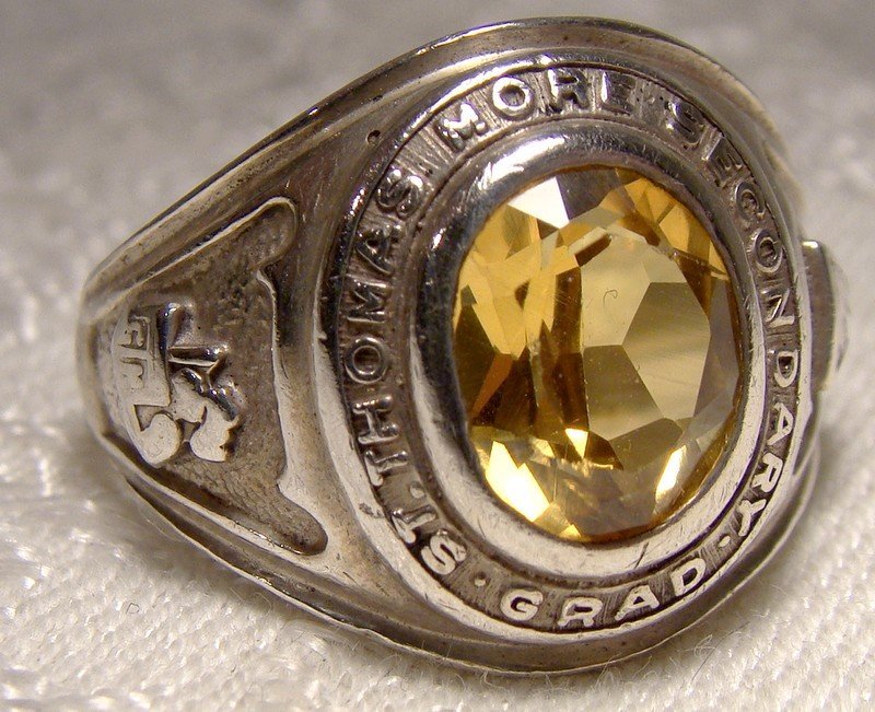 Birks Yellow Sapphire Sterling Silver School Graduation Ring 1976