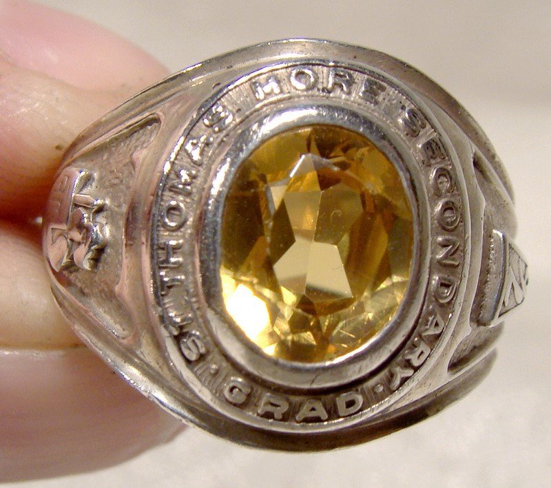 Birks Yellow Sapphire Sterling Silver School Graduation Ring 1976