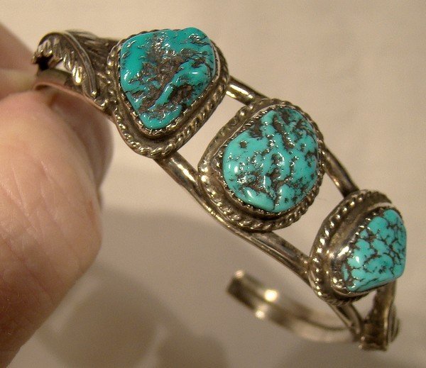 Navajo Sterling Silver Turquoise Cuff Bracelet 1940 1950 Sleeping Beau