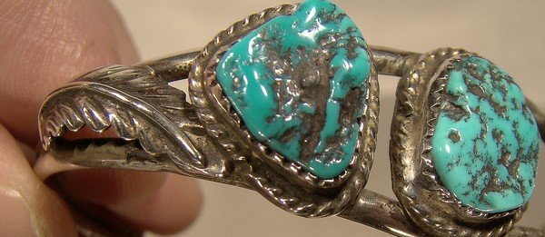 Navajo Sterling Silver Turquoise Cuff Bracelet 1940 1950 Sleeping Beau