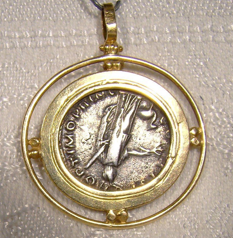 Trajan Silver Drachm Ancient Roman Coin in 18K Pendant for Necklace
