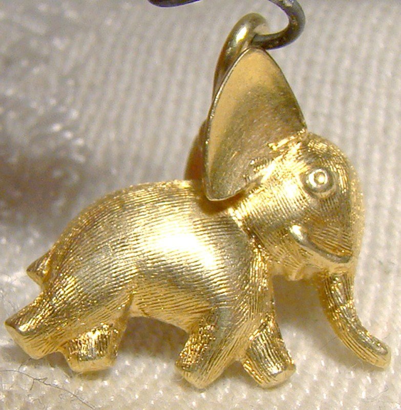 14k Gold Baby Elephant Charm Pendant 1960s 14 K Gold African Wild