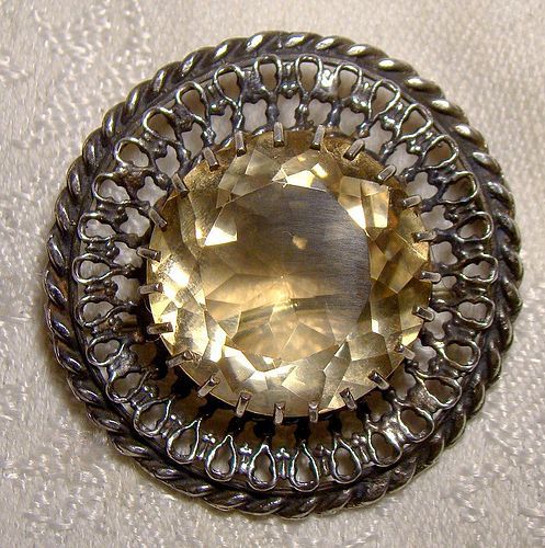 Robert Allison Scottish Sterling Silver Citrine Round Pin or Brooch