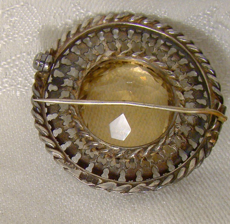 Robert Allison Scottish Sterling Silver Citrine Round Pin or Brooch