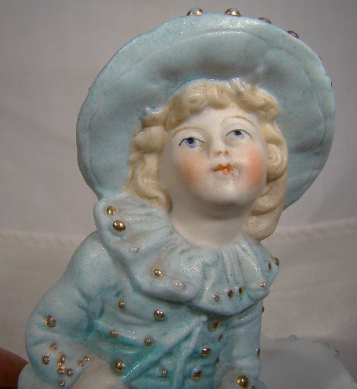 Victorian Bisque Double Shell Young Boy Figural Mantle Vase