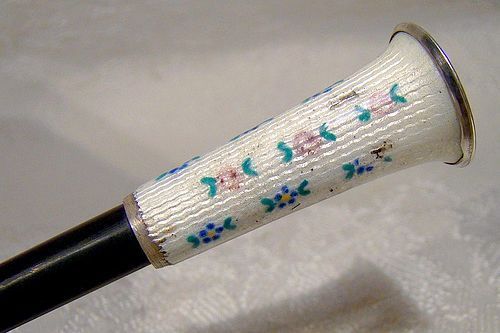 Art Deco Enamel Black Celluloid & Sterling Cigarette Holder in Case