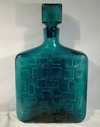 Italy Modernist Cubist Teal Glass Large Display Bottle 1970s