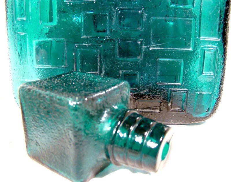 Italy Modernist Cubist Teal Glass Large Display Bottle 1970s