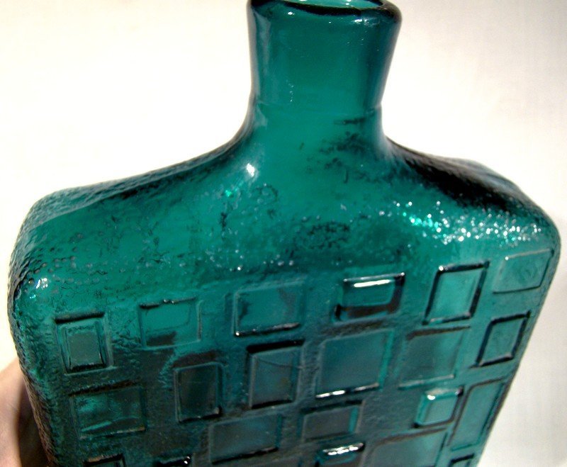 Italy Modernist Cubist Teal Glass Large Display Bottle 1970s