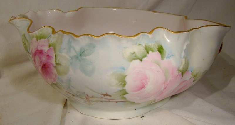 Hand Painted Limoges Large Roses Centerpiece or Fruit Bowl Dated 1903