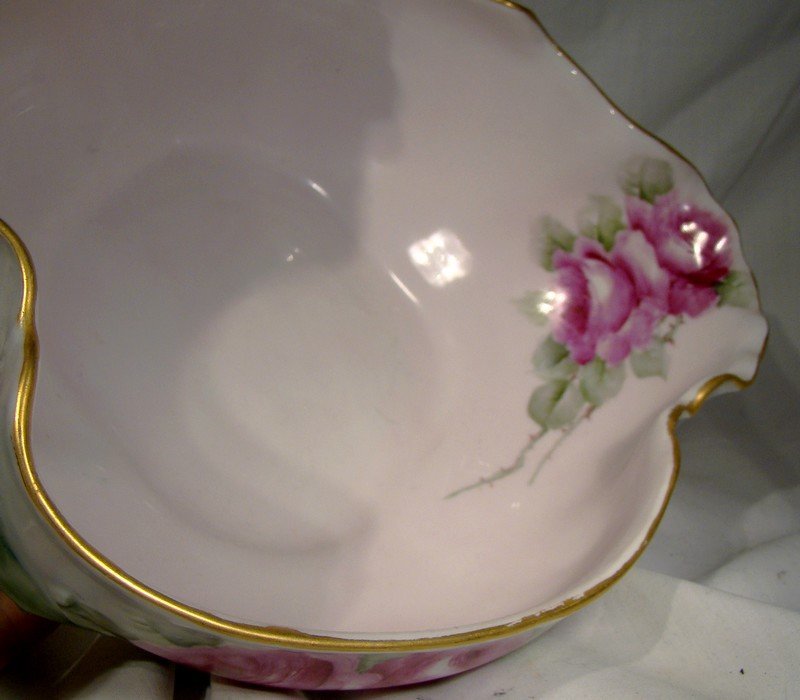 Hand Painted Limoges Large Roses Centerpiece or Fruit Bowl Dated 1903