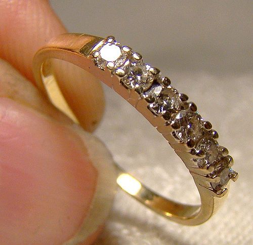 14K Yellow Gold Diamonds Row Ring Wedding Band 1970s 14 K Band