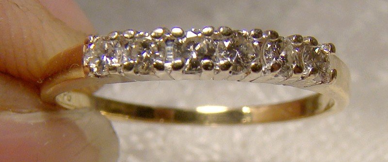 14K Yellow Gold Diamonds Row Ring Wedding Band 1970s 14 K Band