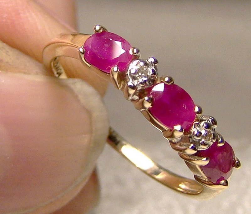 10K Rubies and Diamonds Row Ring 1980s - Size 6-1/2