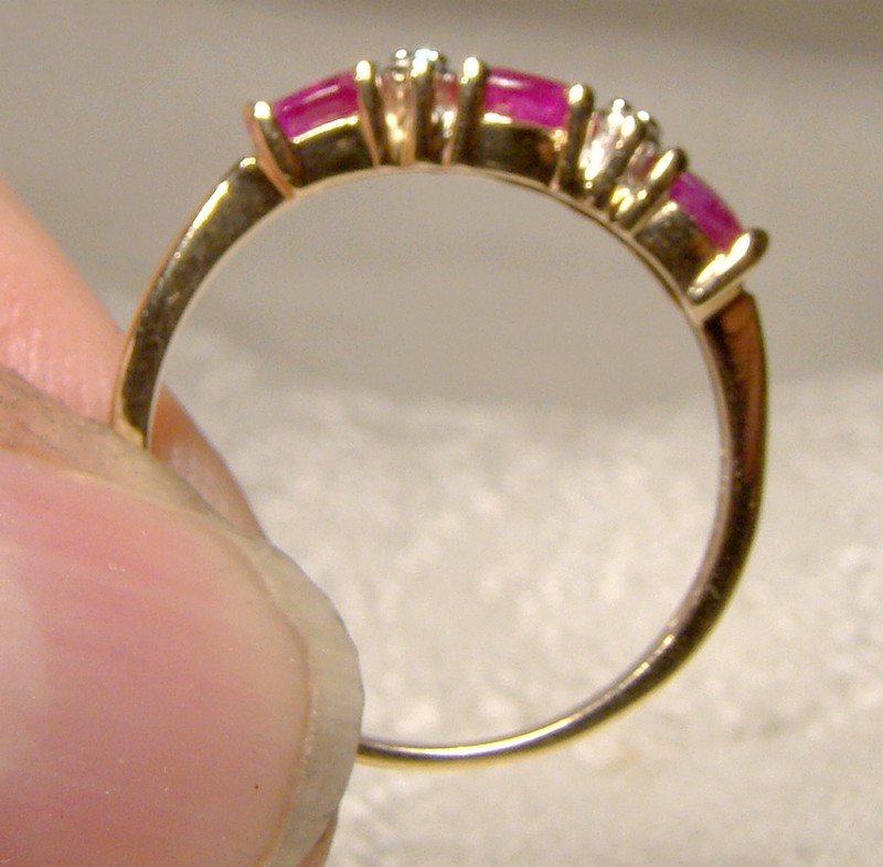 10K Rubies and Diamonds Row Ring 1980s - Size 6-1/2
