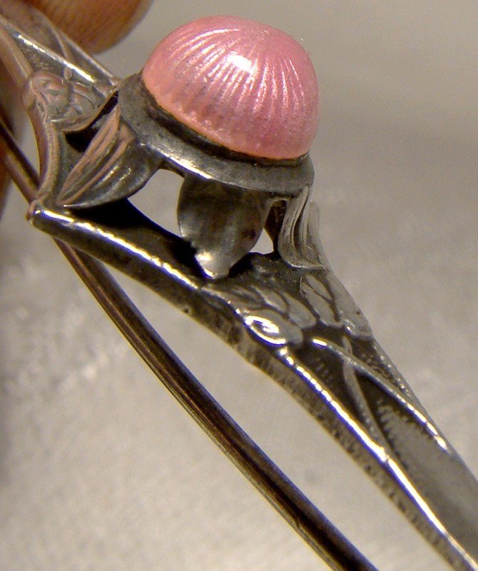 Arts Crafts Sterling Silver Pink Enamel Paye &amp; Baker Straight Brooch