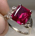 10K White Gold Synthetic Ruby & White Sapphires Ring 1960s