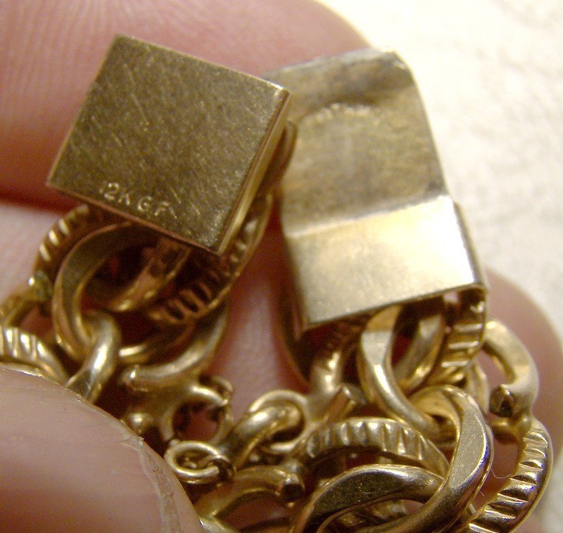 Gold Filled Double Loop Charm Bracelet 1950s - Heavy Quality