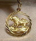 20K Yellow Gold Lion Round Charm or Pendant