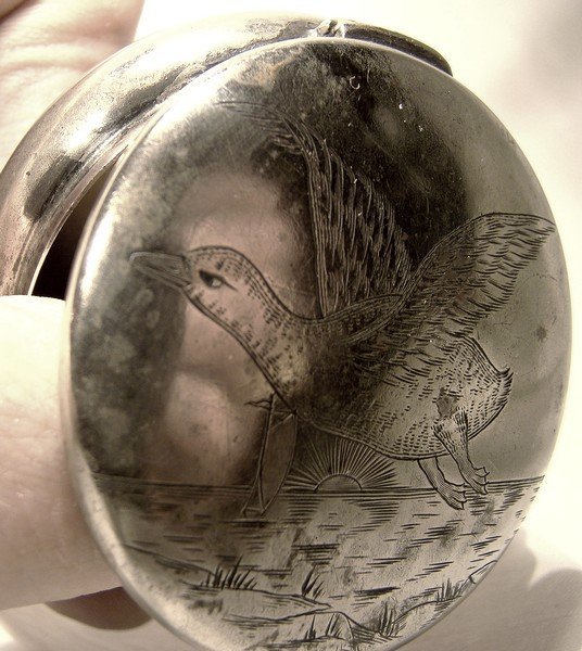 Victorian Hand Engraved Silver Plated Snuff Box with Beach Scene
