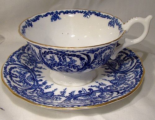 Coalport 5012/A Deep Blue and White Cup and Saucer 1910 1920