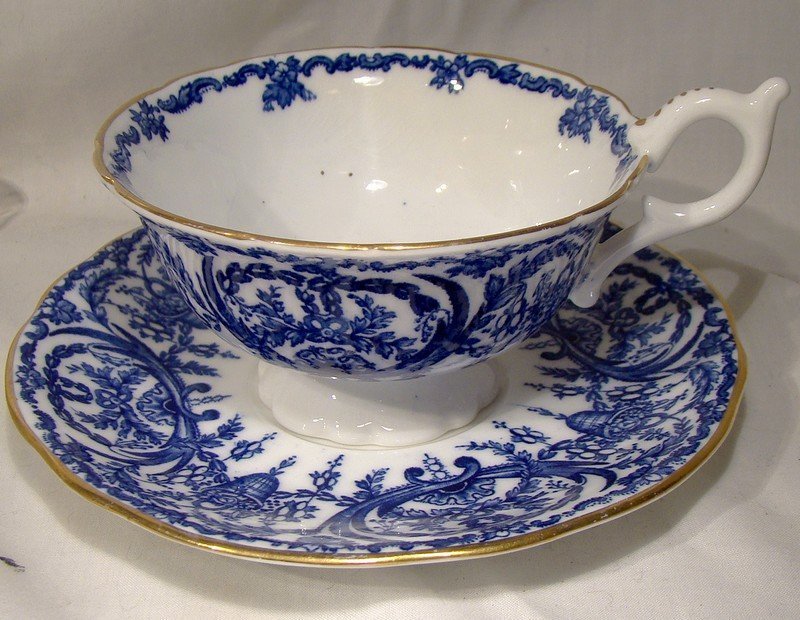Coalport 5012/A Deep Blue and White Cup and Saucer 1910 1920