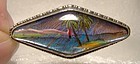 Sterling Butterfly Wing Pin or Brooch 1930s 1940s with Painted Scene