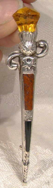 Scottish Dirk Pebble and Crystal Knife Pin or Brooch 1900