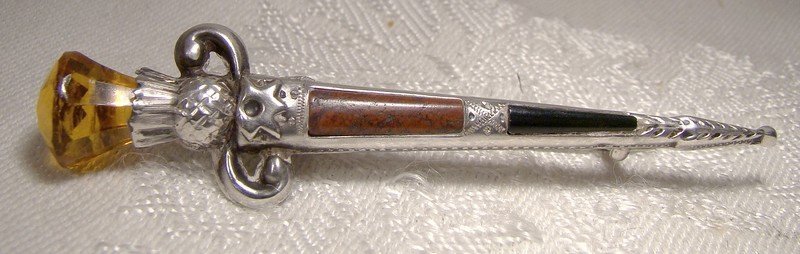 Scottish Dirk Pebble and Crystal Knife Pin or Brooch 1900