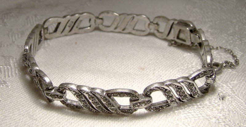 Birks Art Deco Sterling Silver Link Rhinestone Bracelet 1930s