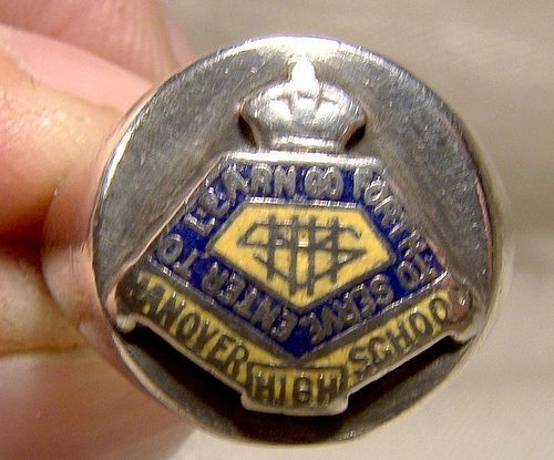 Enamel Sterling Silver School Ring 1930s 1940s Hanover High School Ont