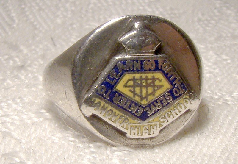 Enamel Sterling Silver School Ring 1930s 1940s Hanover High School Ont