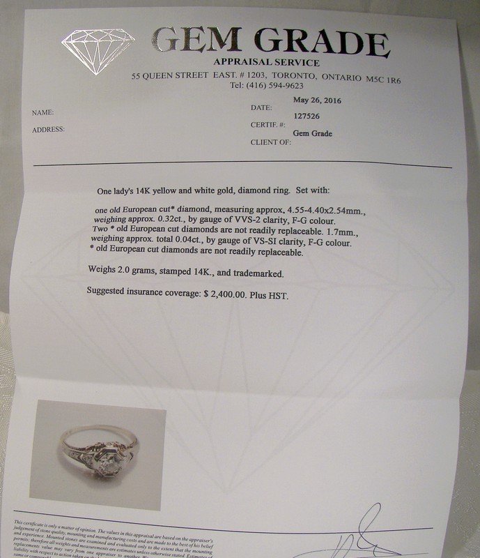 Art Deco 14K Diamond Filigree Ring 1915 1920 Size 6 with Appraisal