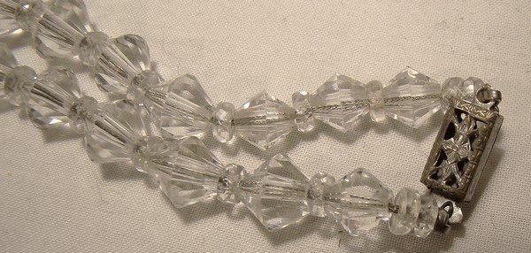 Art Deco Clear Crystal Graduated Bicone Bead Glass Choker Necklace